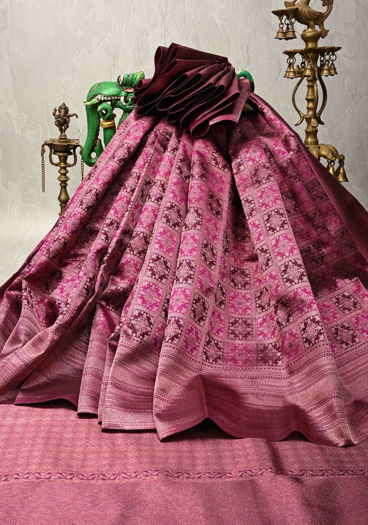 Shades of Pink-Magenta Meenakari Patola Design Brocade Kanjivaram Silk saree with Zari Border | SILK MARK CERTIFIED