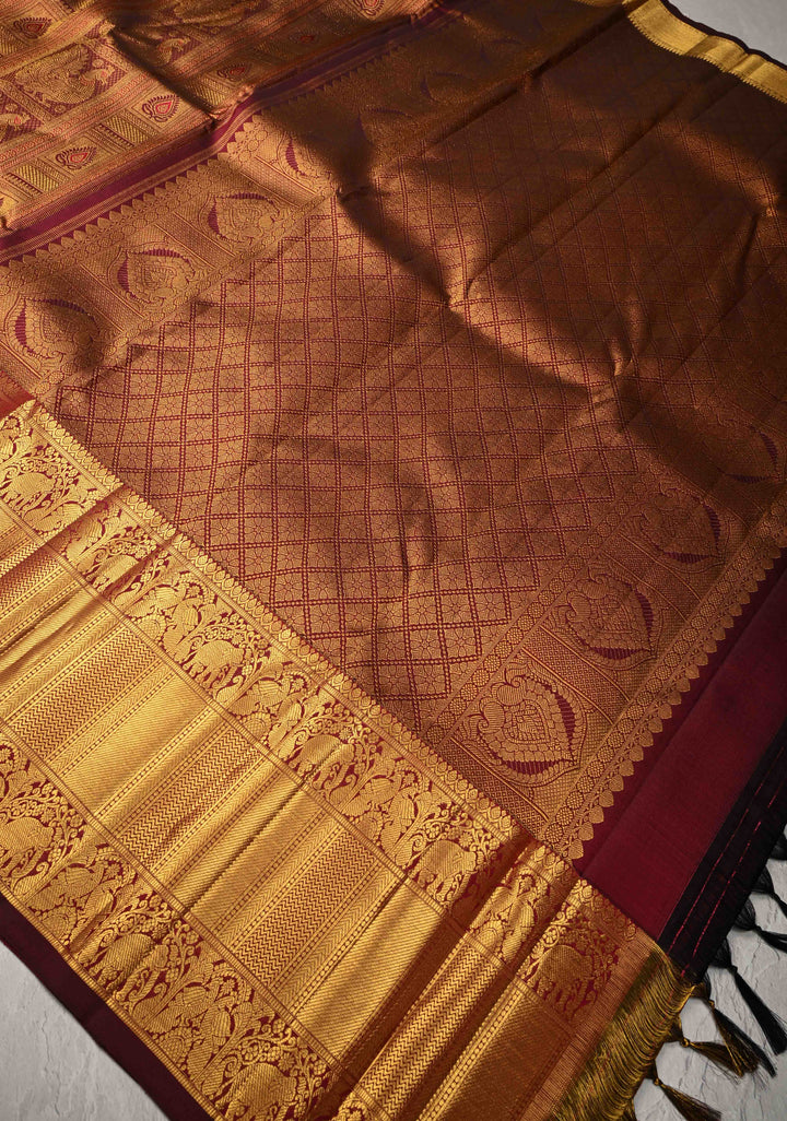 Maroon Meenakari Patola Design Brocade Kanjivaram Silk saree with Wide Zari Border | SILK MARK CERTIFIED