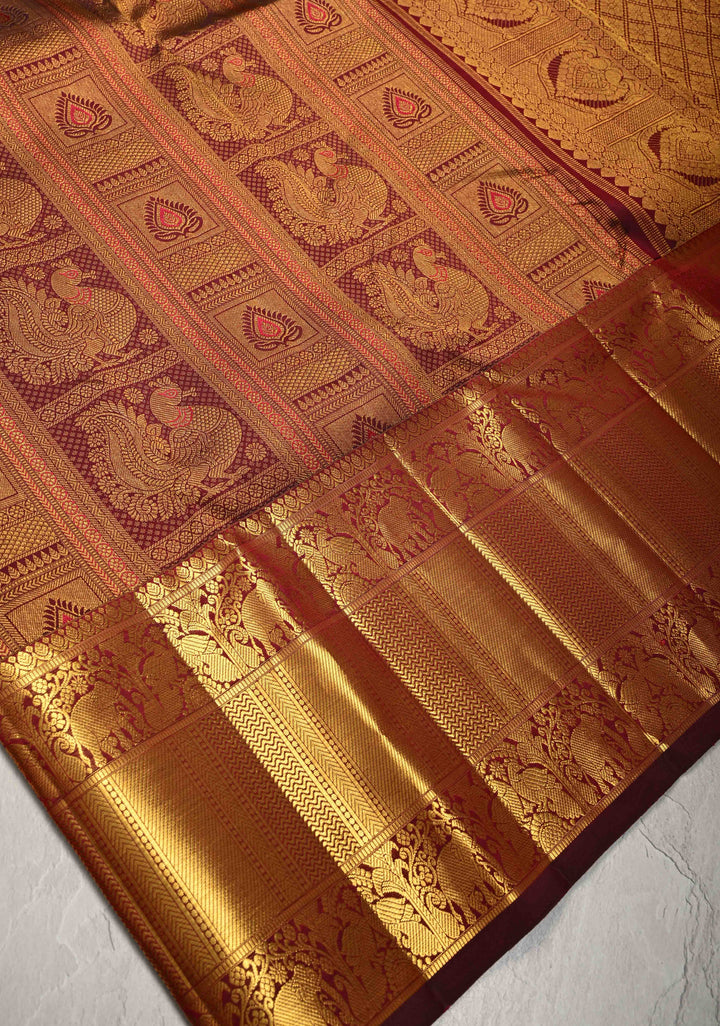 Maroon Meenakari Patola Design Brocade Kanjivaram Silk saree with Wide Zari Border | SILK MARK CERTIFIED