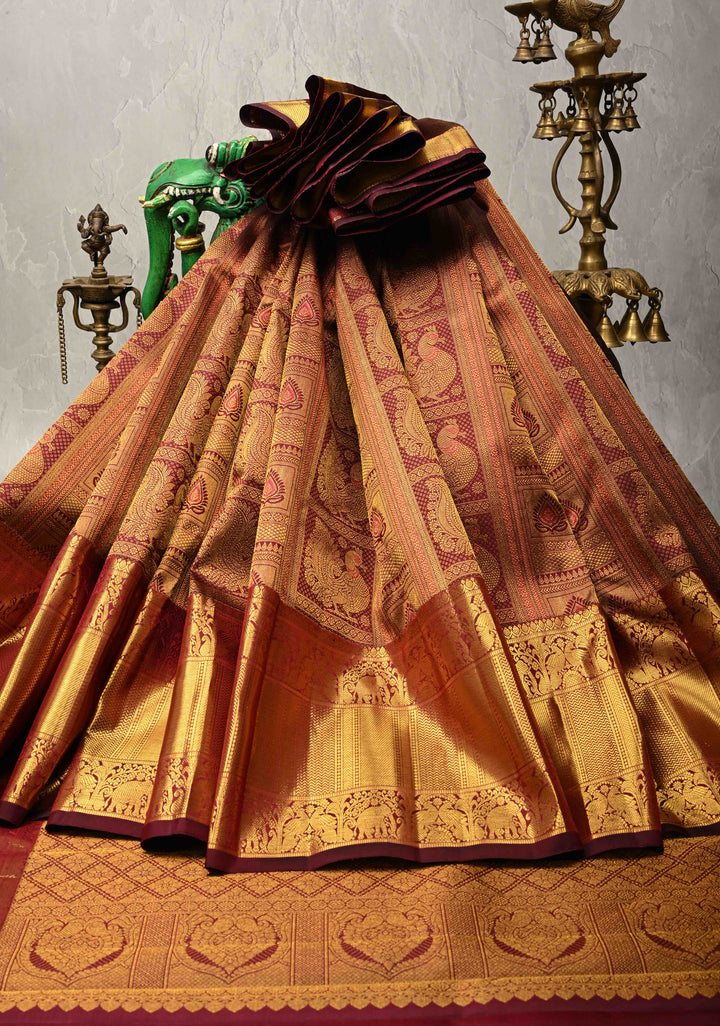 Maroon Meenakari Patola Design Brocade Kanjivaram Silk saree with Wide Zari Border | SILK MARK CERTIFIED