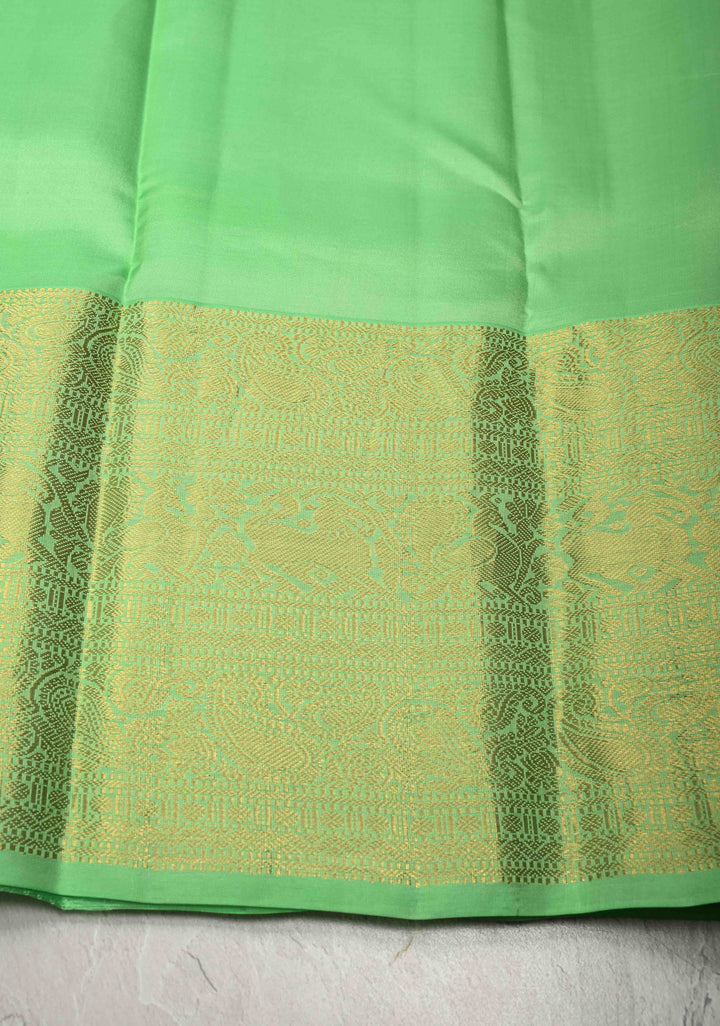 Rani Pink Kanjivaram Pure Silk Saree with Ganda Berunda Zari Buttas and Contrast Wide Zari Border | SILK MARK CERTIFIED