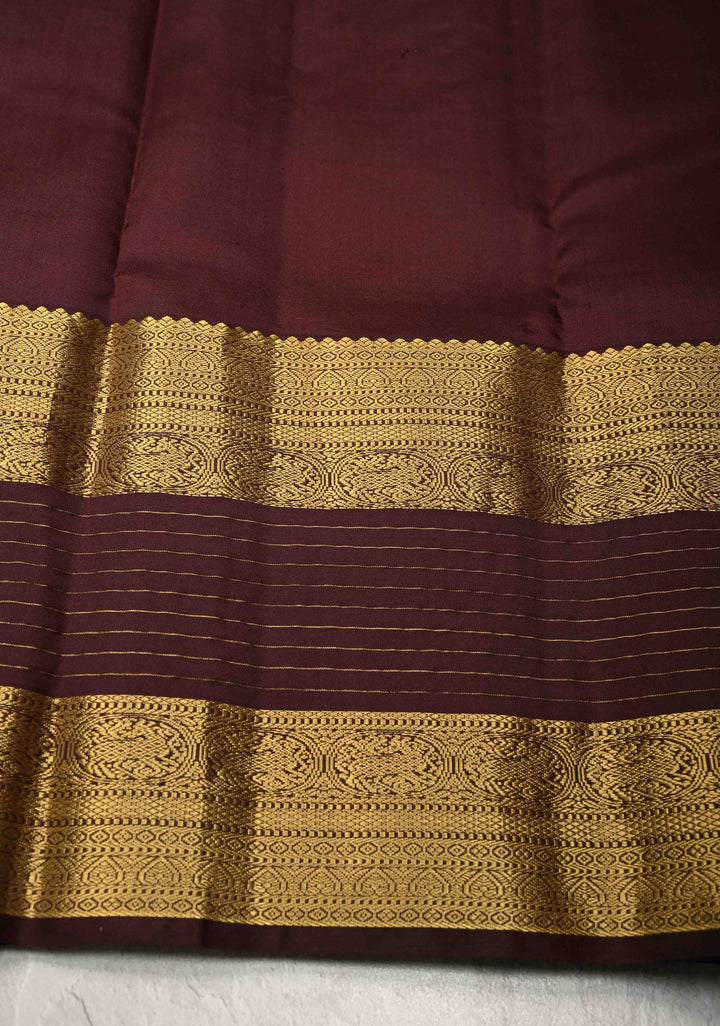 Yellow mustard Kanjivaram Pure Silk Saree with Meenakari Zari Buttas and Contrast Wide Zari Border | SILK MARK CERTIFIED