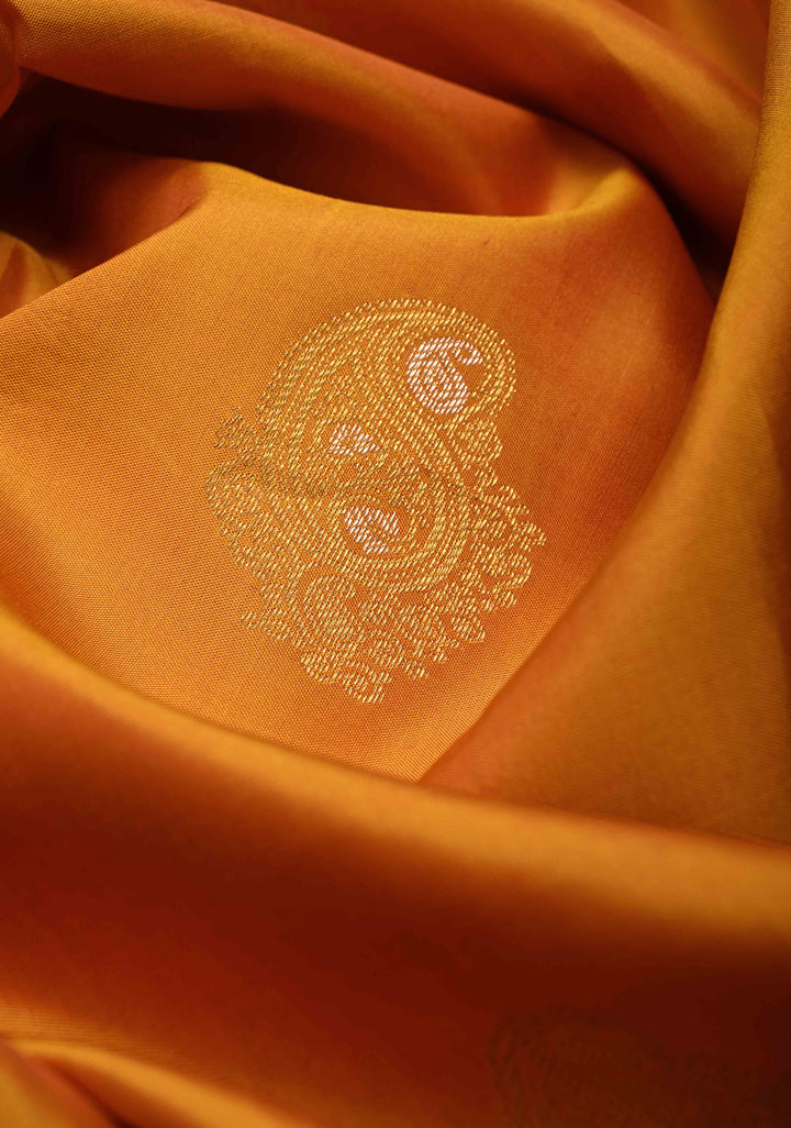 Yellow mustard Kanjivaram Pure Silk Saree with Meenakari Zari Buttas and Contrast Wide Zari Border | SILK MARK CERTIFIED