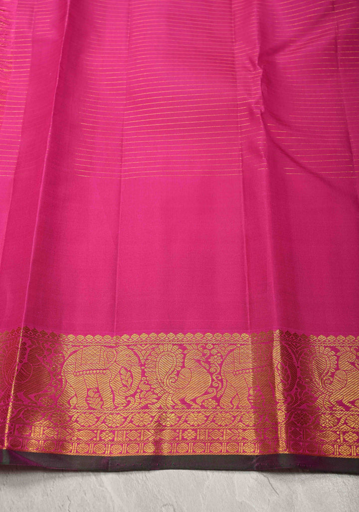Magenta Podi Kattam Zari Checks on Kanjivaram Pure Silk Saree with Yaali  Distinct Motifs on Zari Border | SILK MARK CERTIFIED