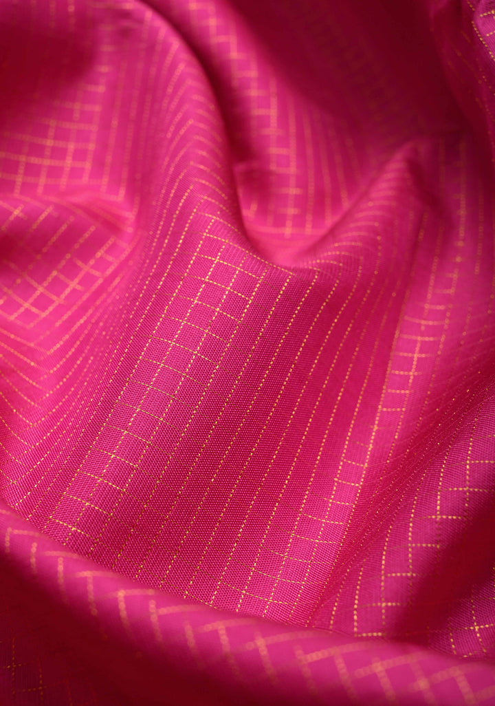 Magenta Podi Kattam Zari Checks on Kanjivaram Pure Silk Saree with Yaali  Distinct Motifs on Zari Border | SILK MARK CERTIFIED