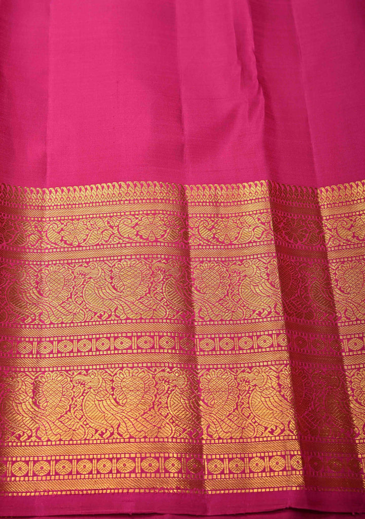 Gold -Pink Tissue  Kanjivaram Pure Silk Saree with Distinct Motifs on Half Zari Border | SILK MARK CERTIFIED
