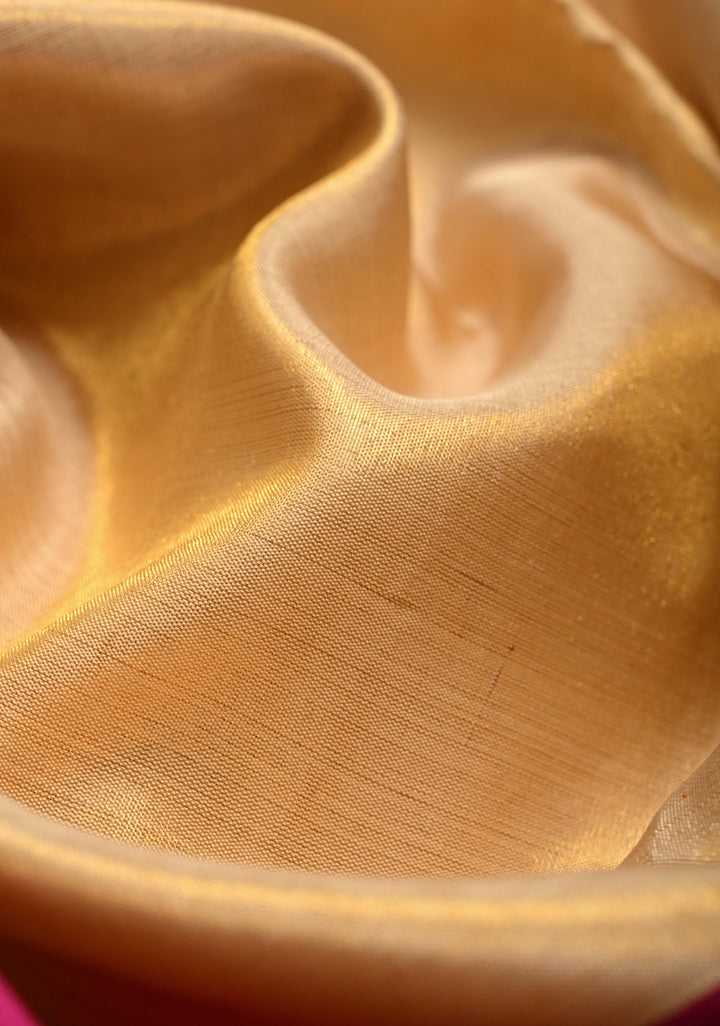 Gold -Pink Tissue  Kanjivaram Pure Silk Saree with Distinct Motifs on Half Zari Border | SILK MARK CERTIFIED