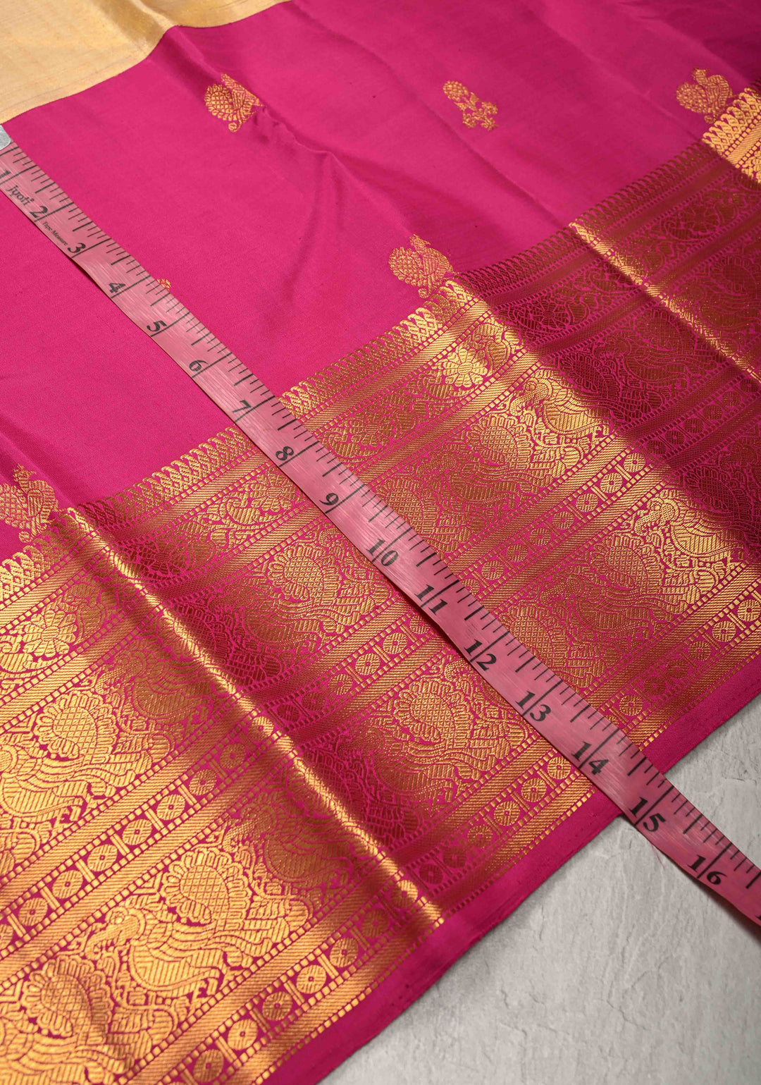 Gold -Pink Tissue  Kanjivaram Pure Silk Saree with Distinct Motifs on Half Zari Border | SILK MARK CERTIFIED