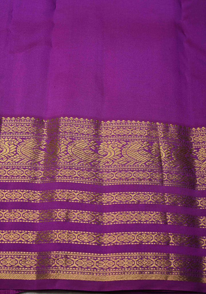 Sandstone Kanjivaram Pure Silk Saree with Peacock Zari Buttas and Contrast Zari Border | SILK MARK CERTIFIED