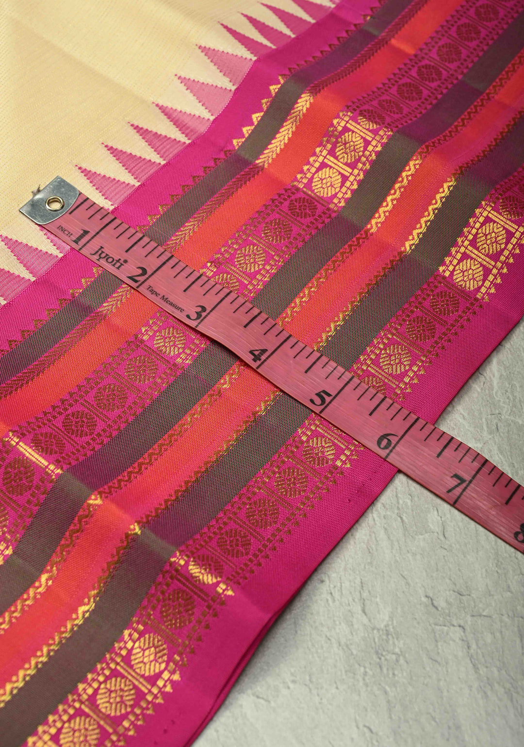 Off White Vairaoosi on Kanjivaram Pure Silk Saree with Temple Korvai Contrast Zari Border | SILK MARK CERTIFIED