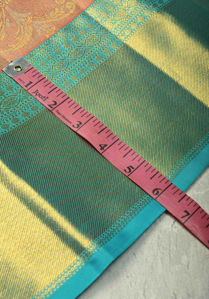 Salmon Pink Kanjivaram Tissue Silk Saree with Meenakari Floral Jaal and Contrast Zari Border | SILK MARK CERTIFIED