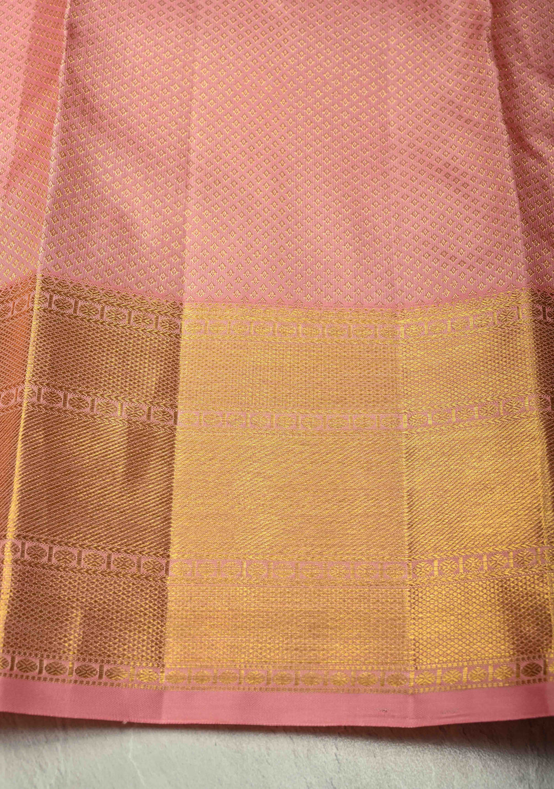 Blush Pink Kanjivaram Tissue Pure Silk Saree with Jaal Design and Zari Border | SILK MARK CERTIFIED
