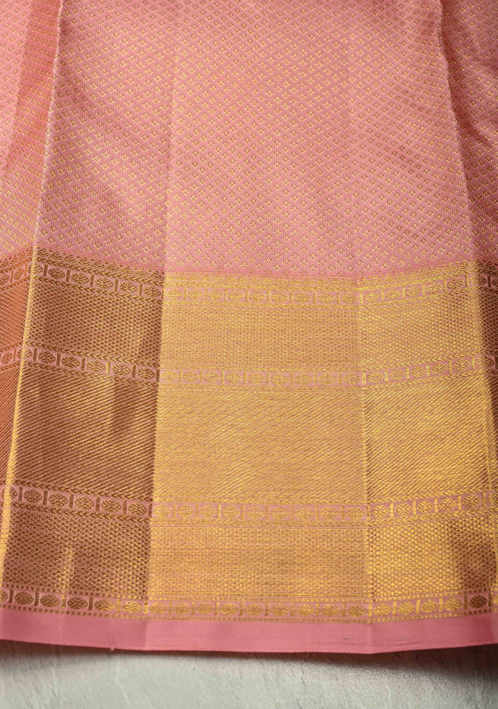 Blush Pink Kanjivaram Tissue Pure Silk Saree with Jaal Design and Zari Border | SILK MARK CERTIFIED