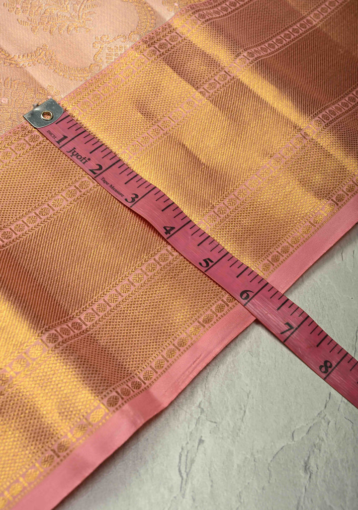 Blush Pink Kanjivaram Tissue Pure Silk Saree with Jaal Design and Zari Border | SILK MARK CERTIFIED