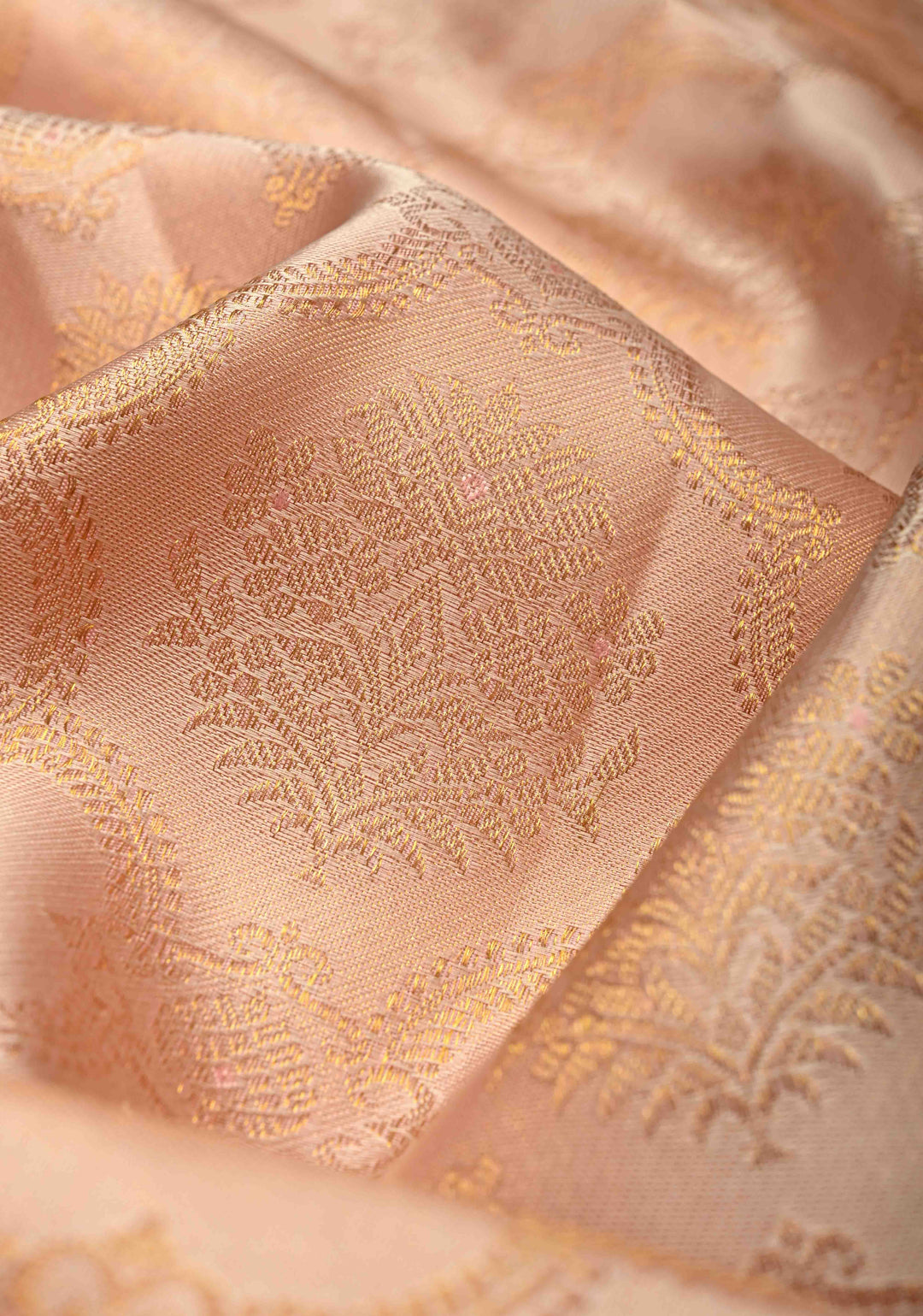 Blush Pink Kanjivaram Tissue Pure Silk Saree with Jaal Design and Zari Border | SILK MARK CERTIFIED