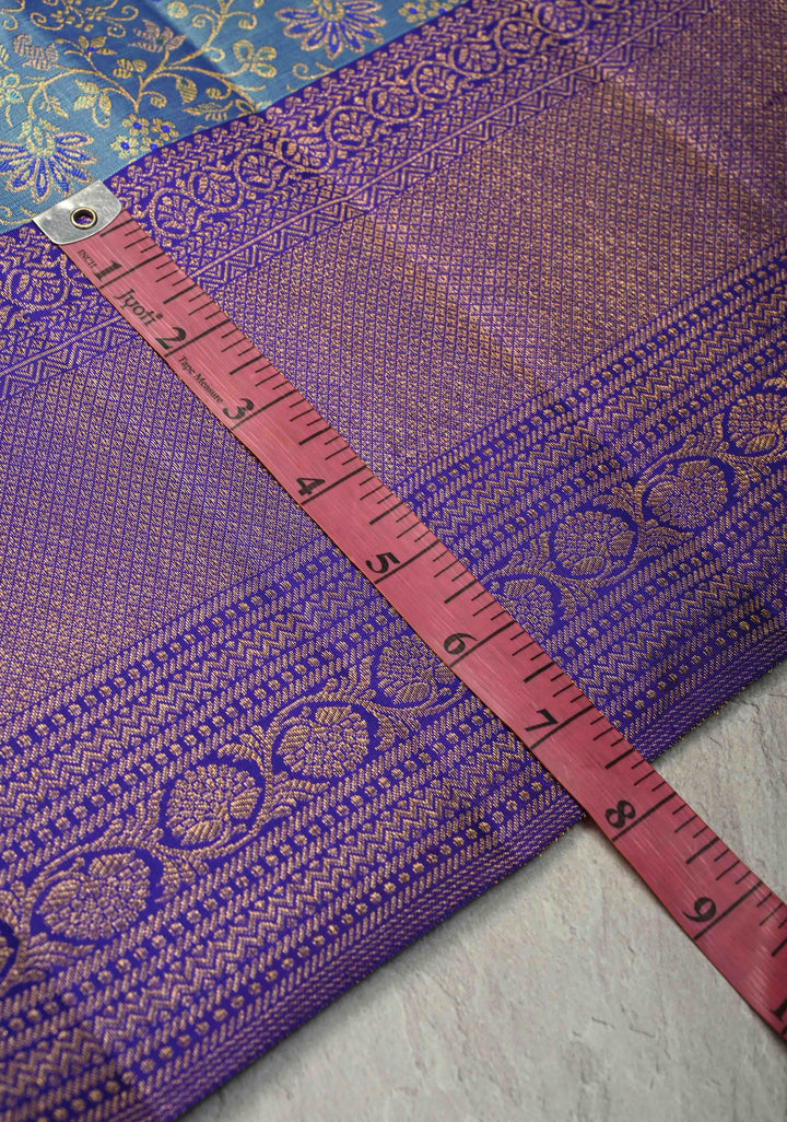 Blue Dual Tone Kanjivaram Pure Silk Saree with Meenakari Floral Zari Brocade Jaal and Zari Border | SILK MARK CERTIFIED