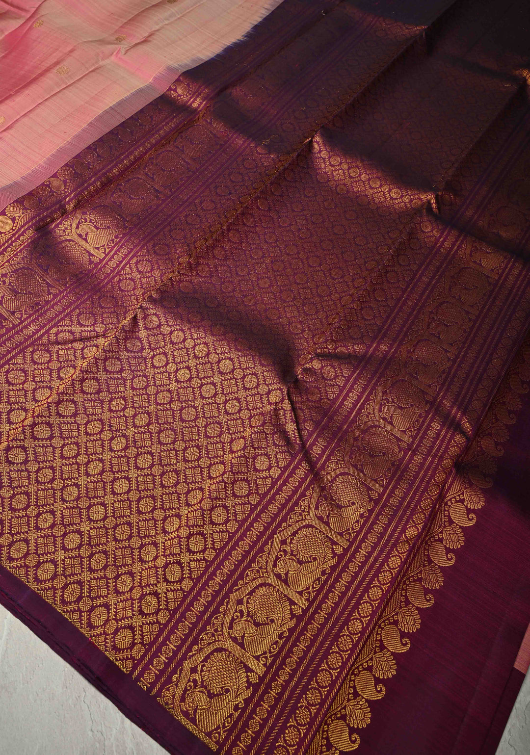 Dusty Rose Kanjivaram Pure Silk Saree with Zari Buttas and Distinct Meenakari Bharatanatyam Lady on Border| SILK MARK CERTIFIED | SHOBITAM
