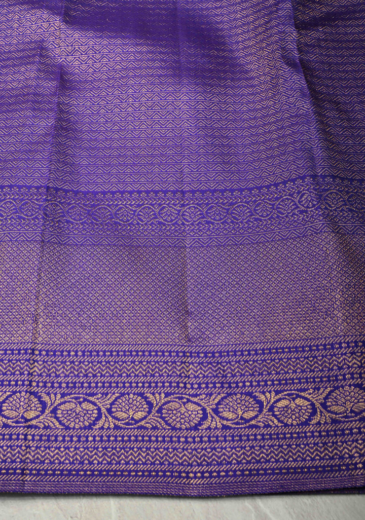 Turquoise Blue Kanjivaram Pure Silk Saree with Patola Design Contrast Purple Zari Border | SILK MARK CERTIFIED