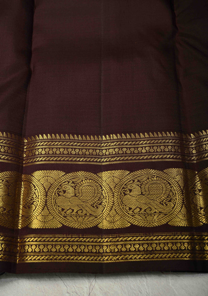 Rust Orange Zari Checks on Kanjivaram Pure Silk Saree with Zari Buttas and Zari Border | SILK MARK CERTIFIED