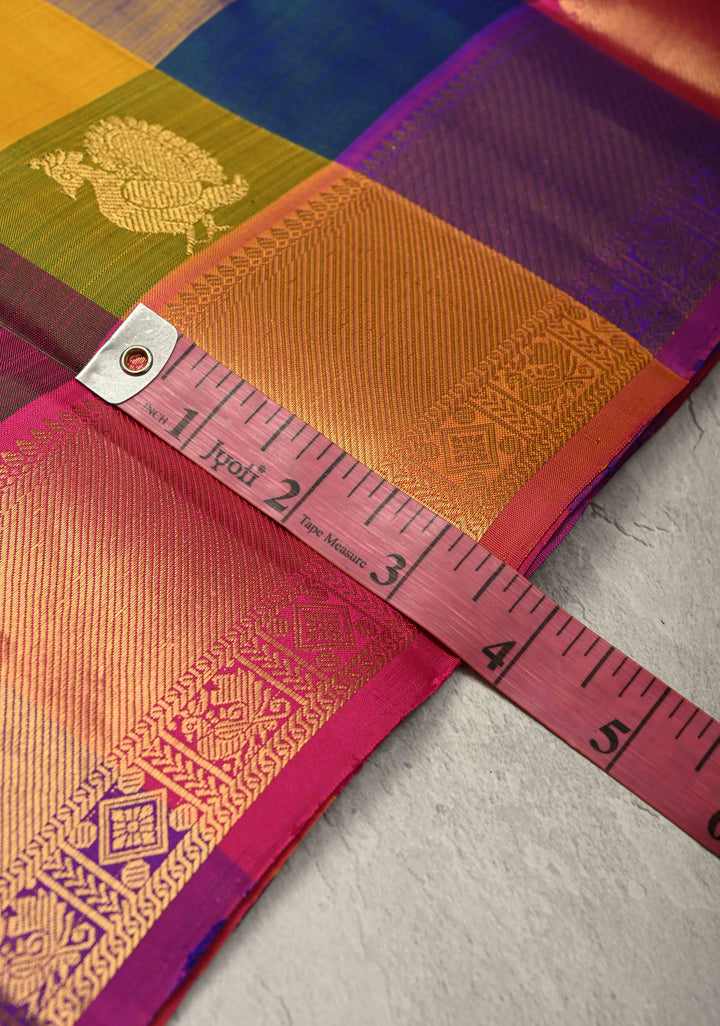 Multicolor Pallum Pazhamum Kanjivaram Silk Saree with Zari Buttas and Zari Border | SILK MARK CERTIFIED