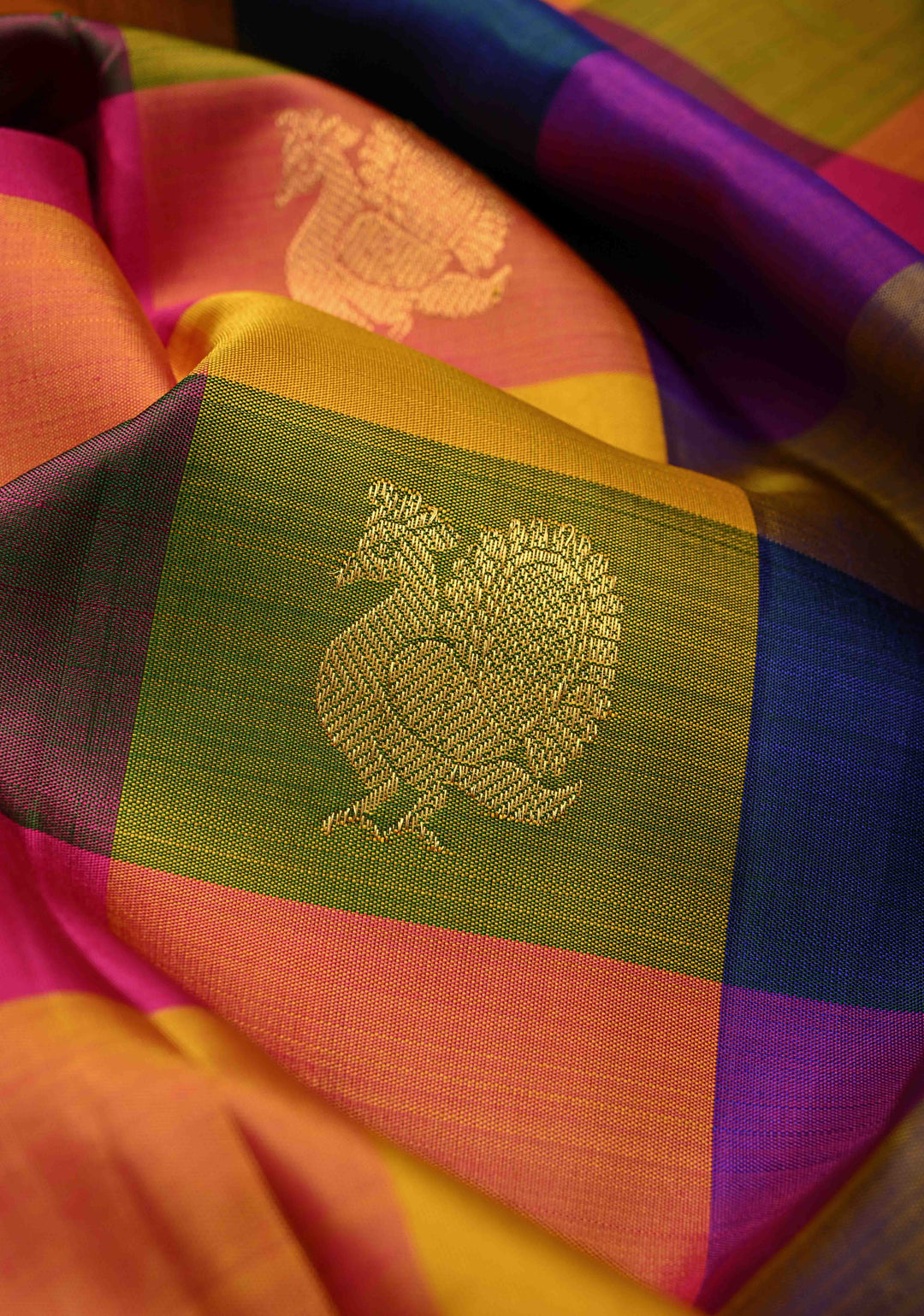 Multicolor Pallum Pazhamum Kanjivaram Silk Saree with Zari Buttas and Zari Border | SILK MARK CERTIFIED