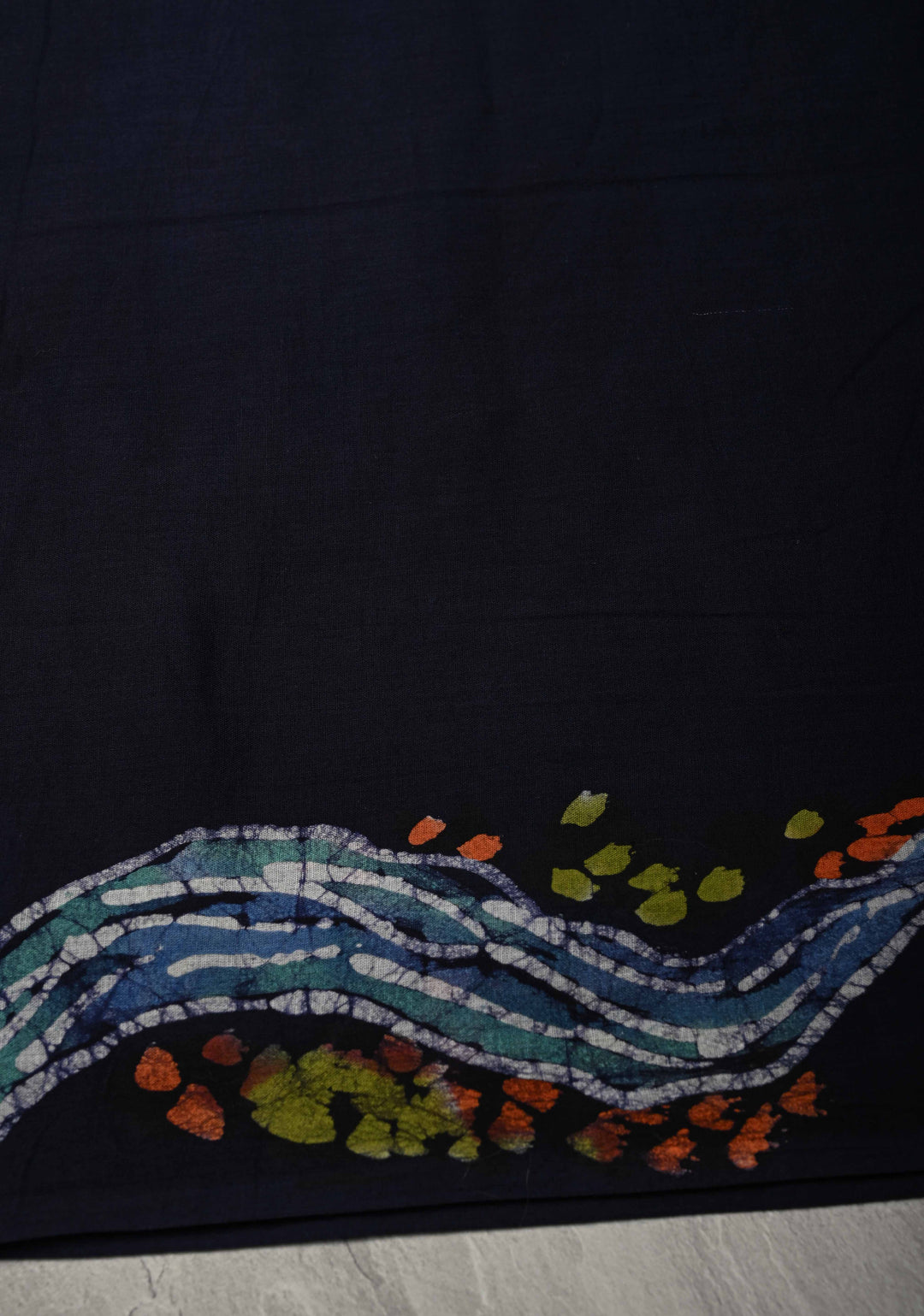 Navy Blue Mul Cotton Authentic Hand Batik Print with Koi Fish