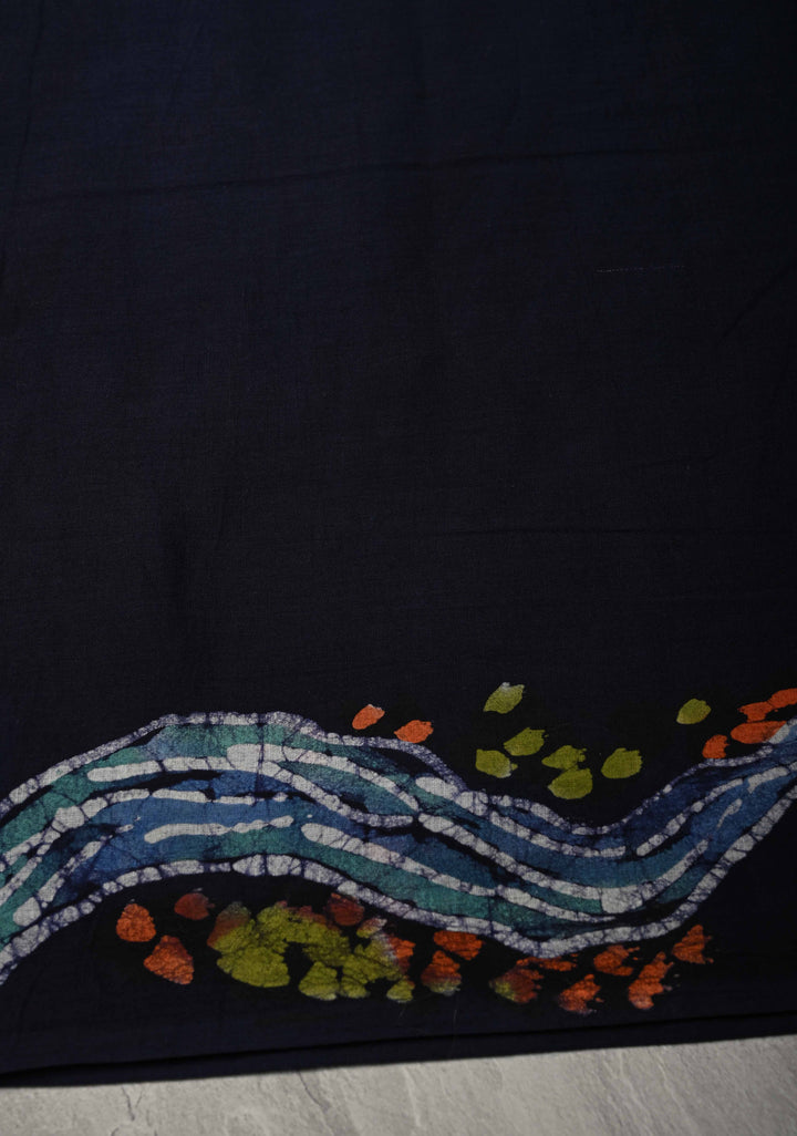 Navy Blue Mul Cotton Authentic Hand Batik Print with Koi Fish