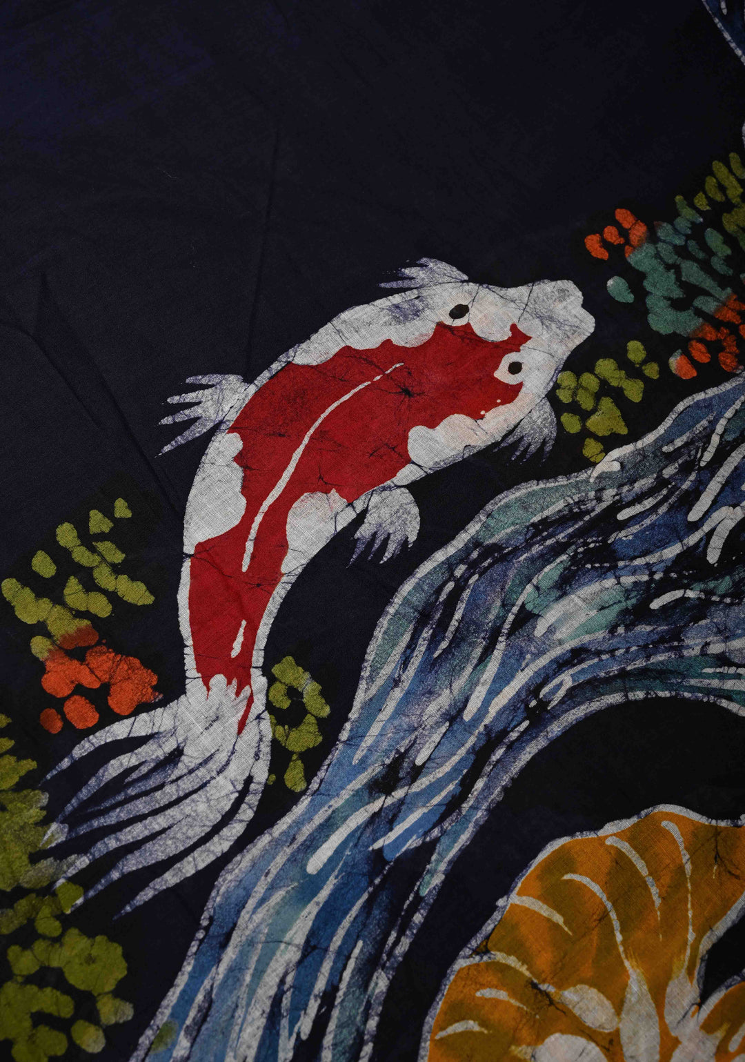 Navy Blue Mul Cotton Authentic Hand Batik Print with Koi Fish