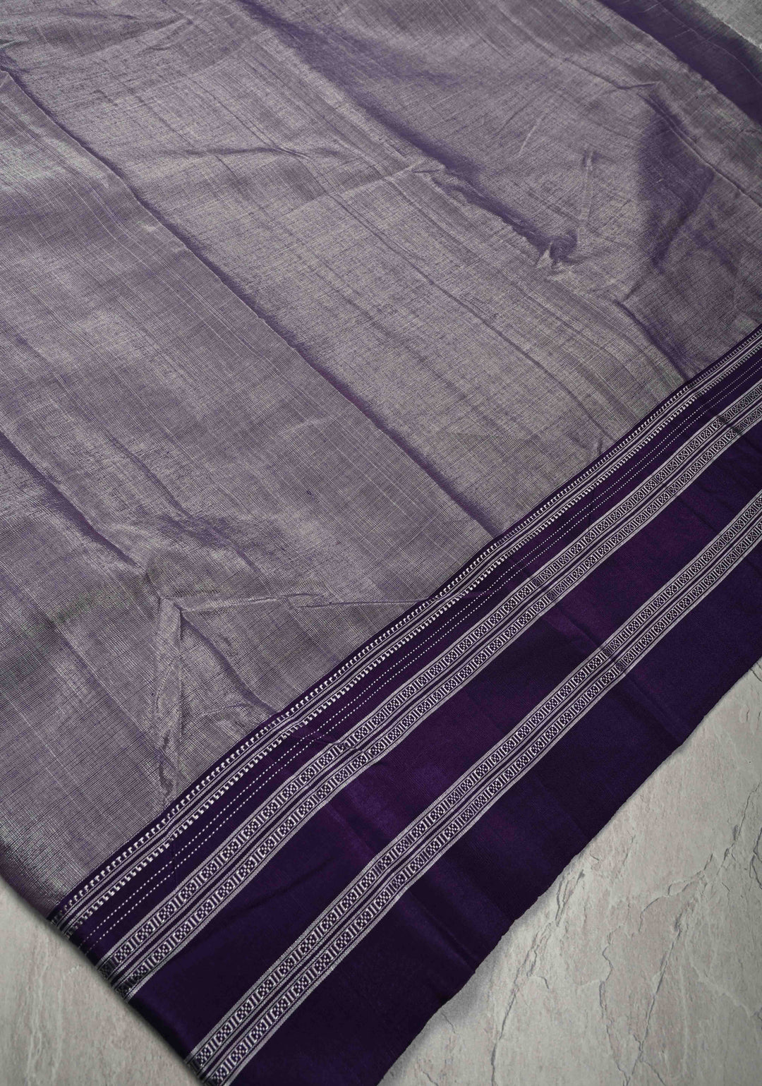 Dusty Amethyst Ilkal Silk Cotton Saree with Resham Thred buttas on Purple Border