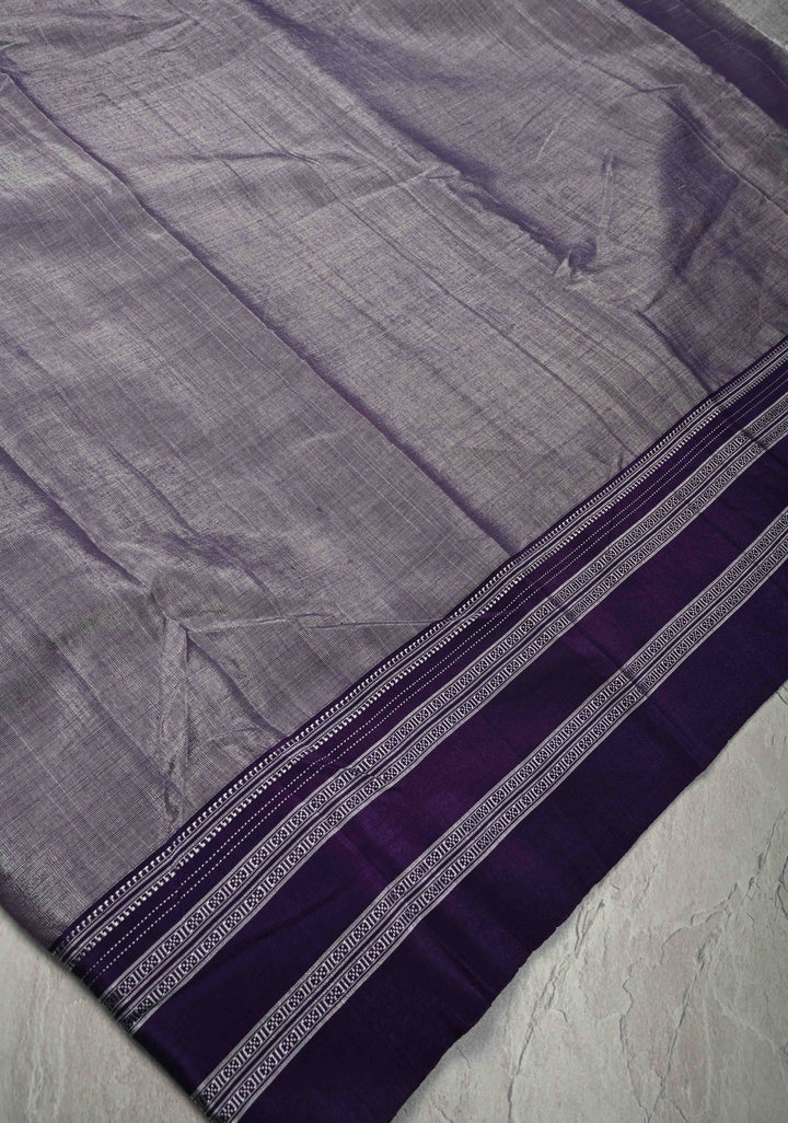 Dusty Amethyst Ilkal Silk Cotton Saree with Resham Thred buttas on Purple Border
