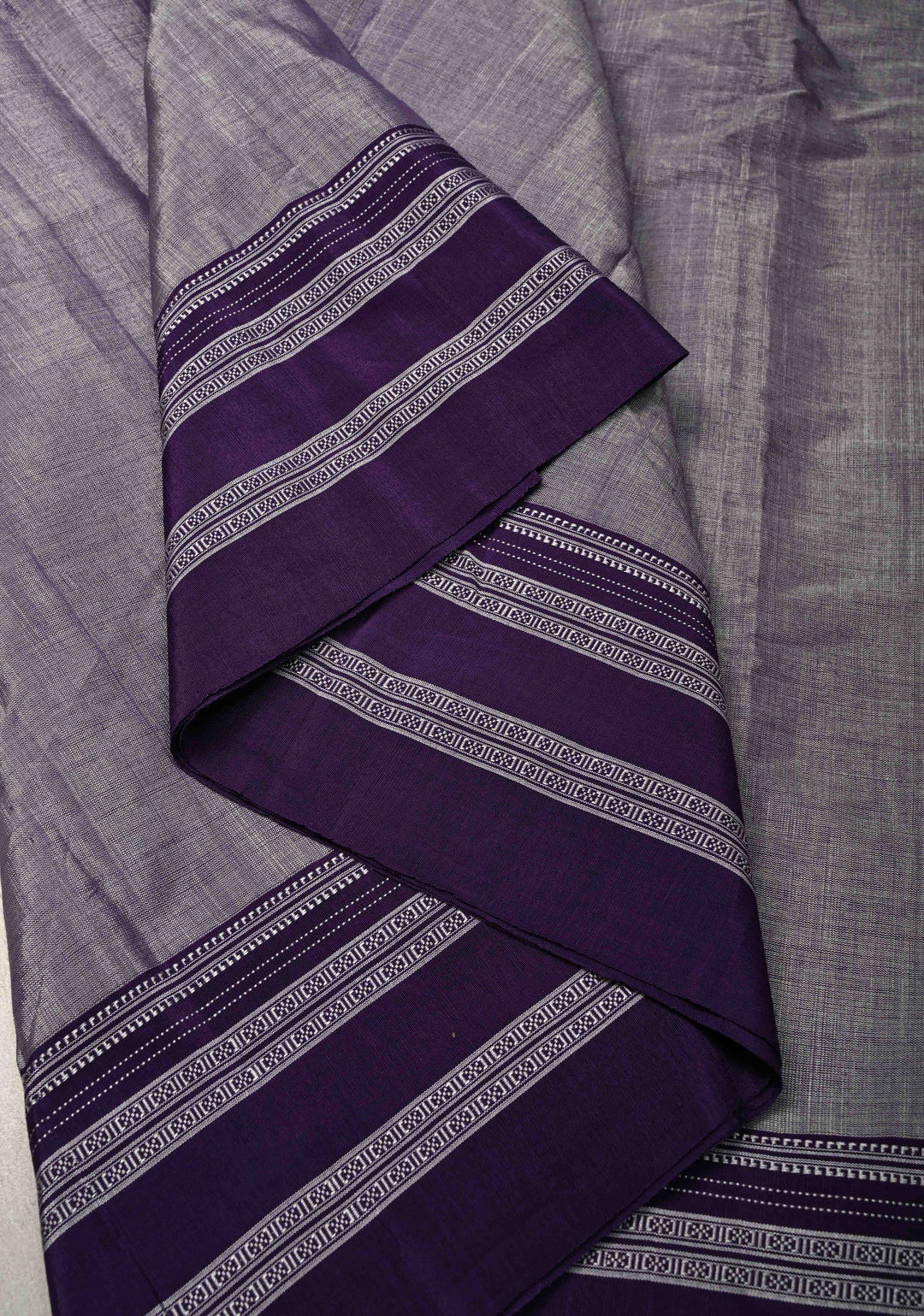 Dusty Amethyst Ilkal Silk Cotton Saree with Resham Thred buttas on Purple Border