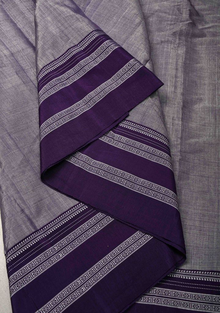 Dusty Amethyst Ilkal Silk Cotton Saree with Resham Thred buttas on Purple Border