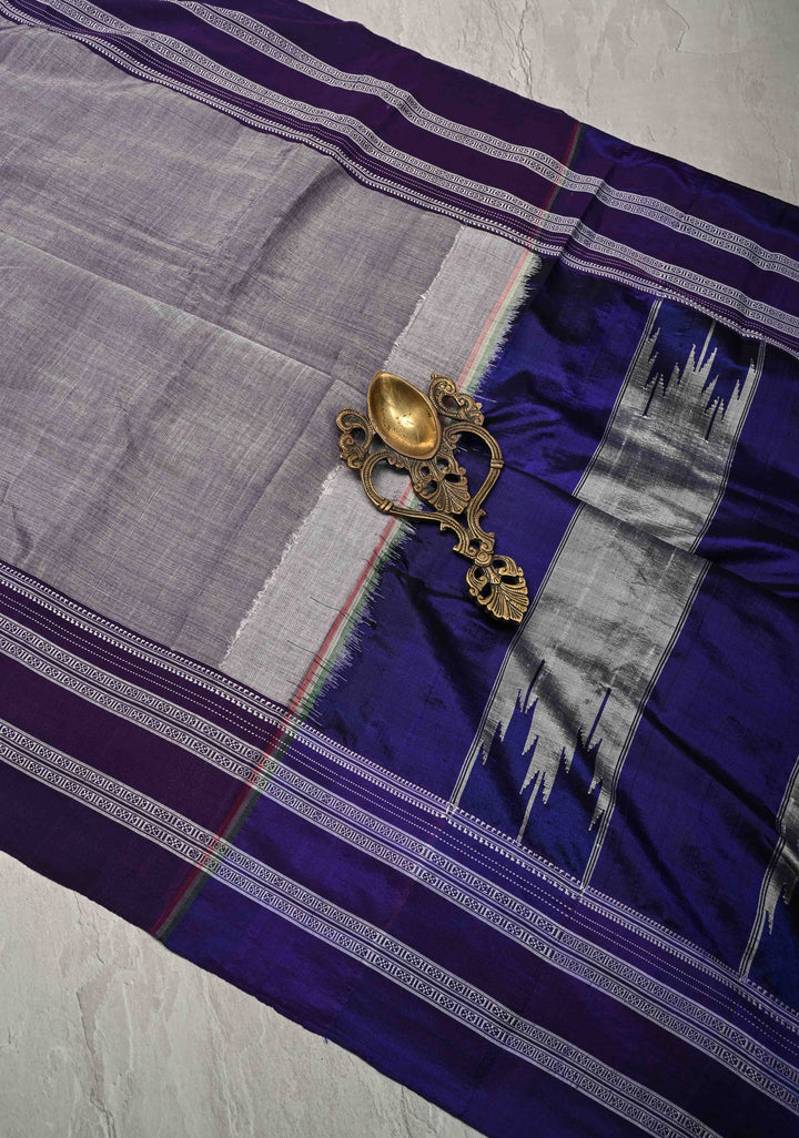 Dusty Amethyst Ilkal Silk Cotton Saree with Resham Thred buttas on Purple Border