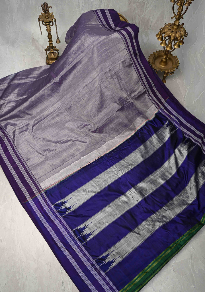 Dusty Amethyst Ilkal Silk Cotton Saree with Resham Thred buttas on Purple Border