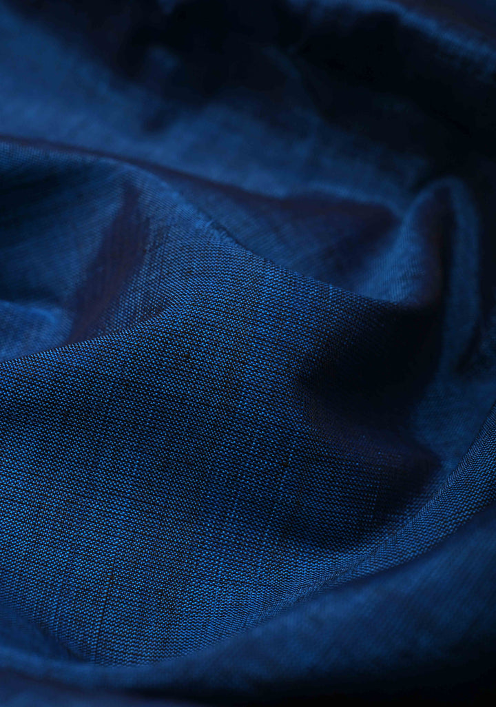 Prussian Blue Ilkal Silk Cotton Saree with Resham Thred buttas on Purple Border