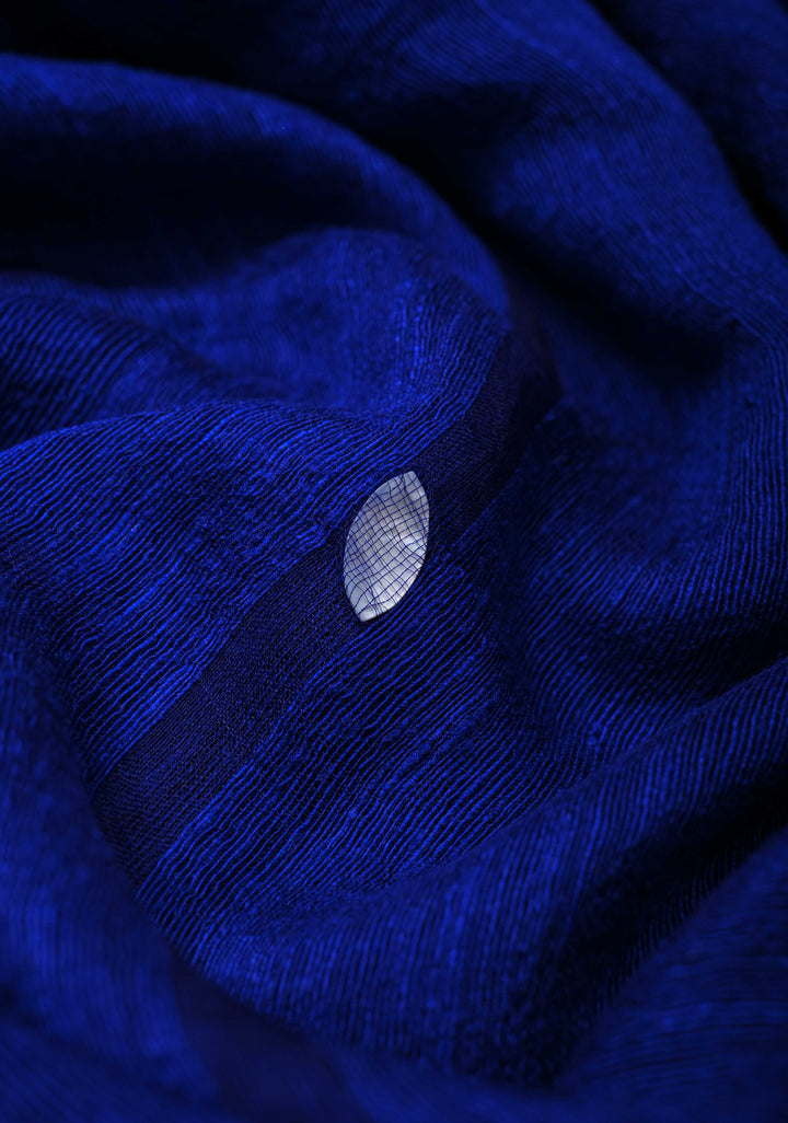 Royal Blue Matka Muslin Silk Saree with Mother of Pearls and long tassels