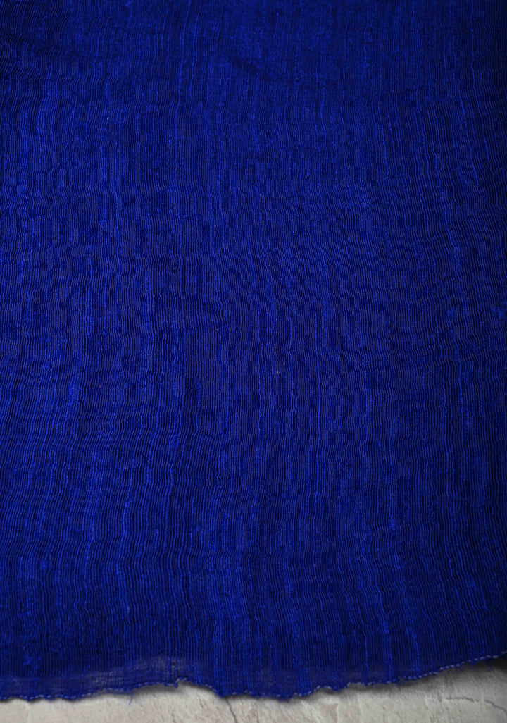 Royal Blue Matka Muslin Silk Saree with Mother of Pearls and long tassels