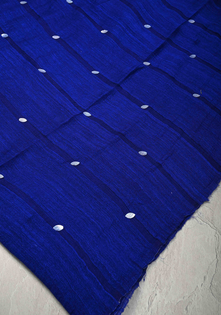 Royal Blue Matka Muslin Silk Saree with Mother of Pearls and long tassels