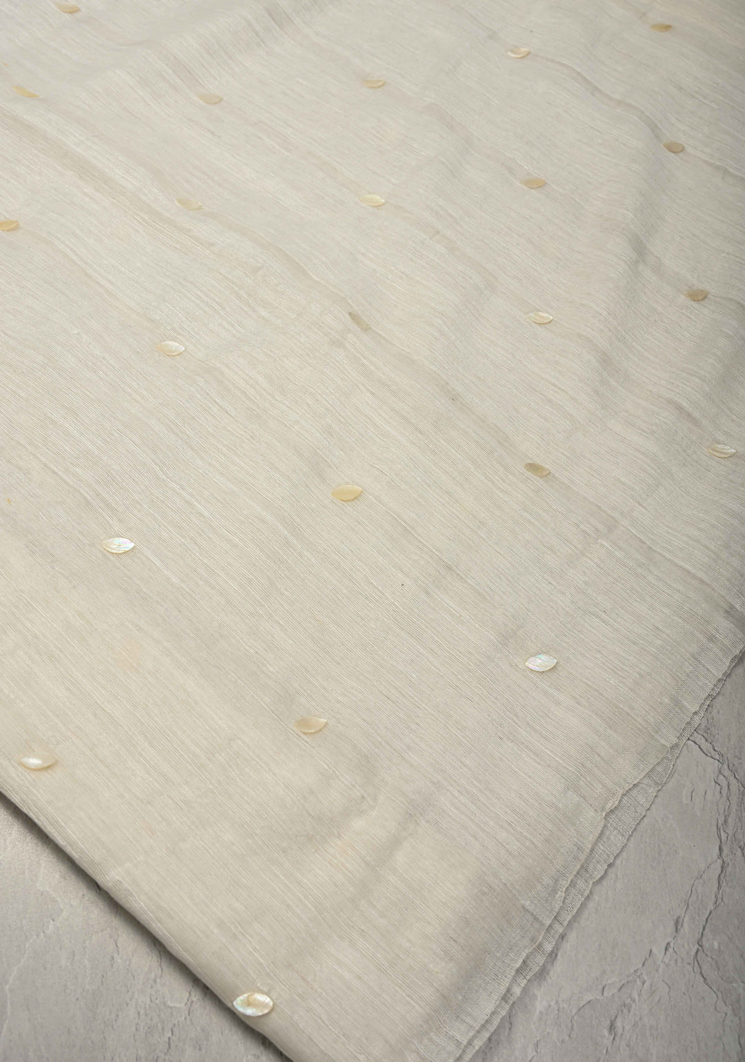 White Matka Muslin Silk Saree with Mother of Pearls woven in | SILK MARK CERTIFIED