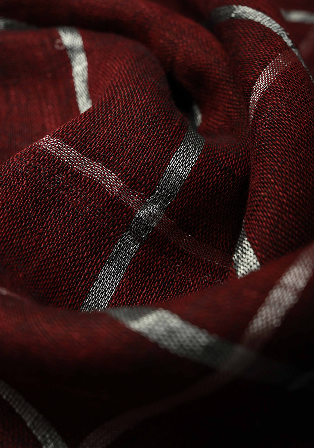 Maroon Linen by Cotton Saree with Silver Zari Stripes