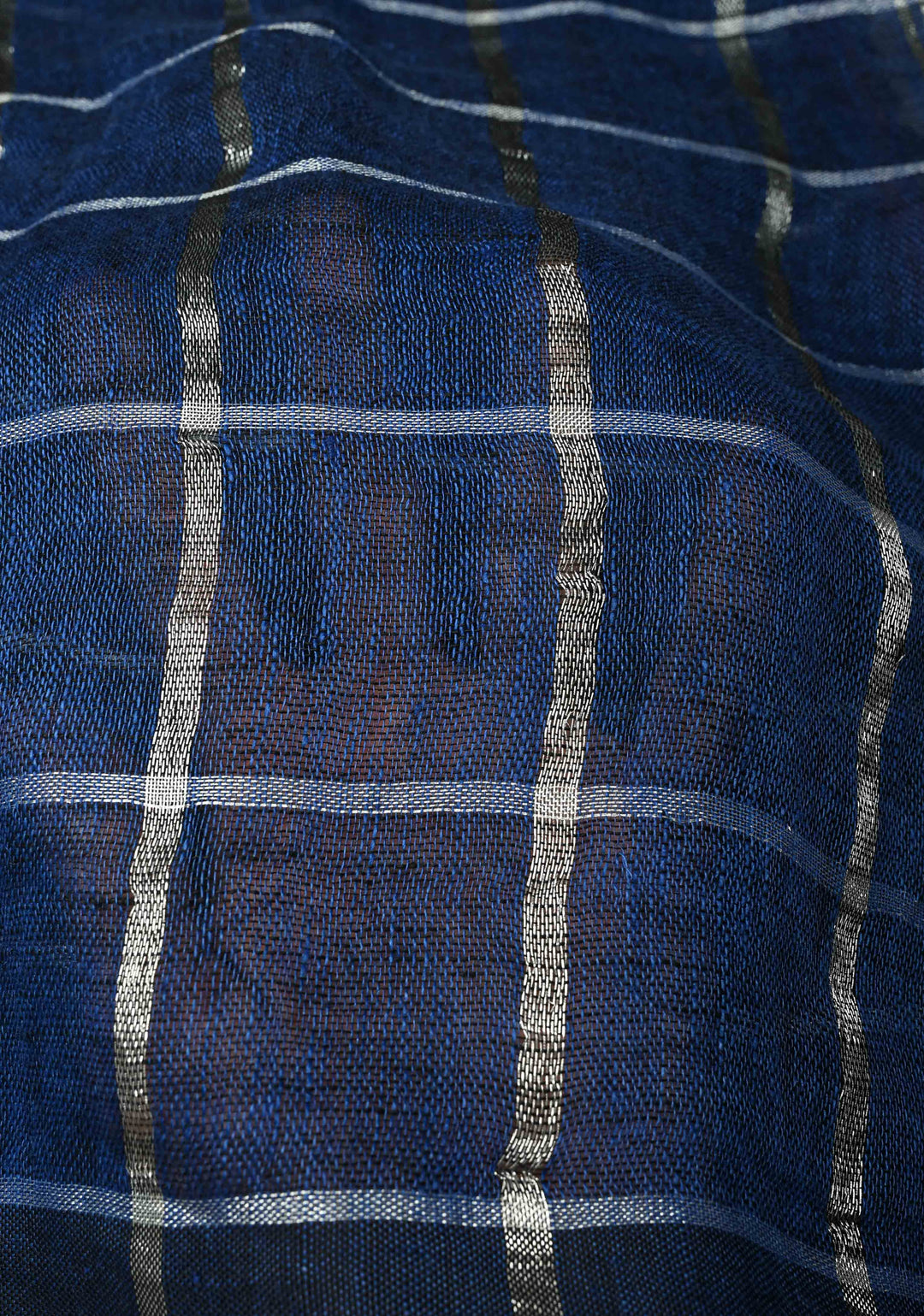 Royal Blue Linen by Cotton Saree with Silver Zari Stripes
