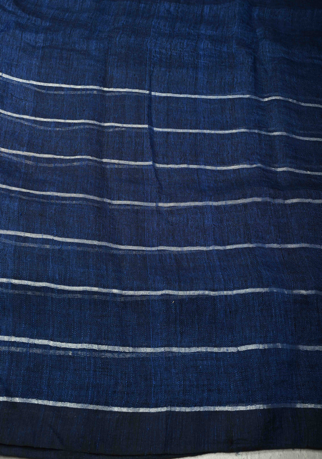 Royal Blue Linen by Cotton Saree with Silver Zari Stripes
