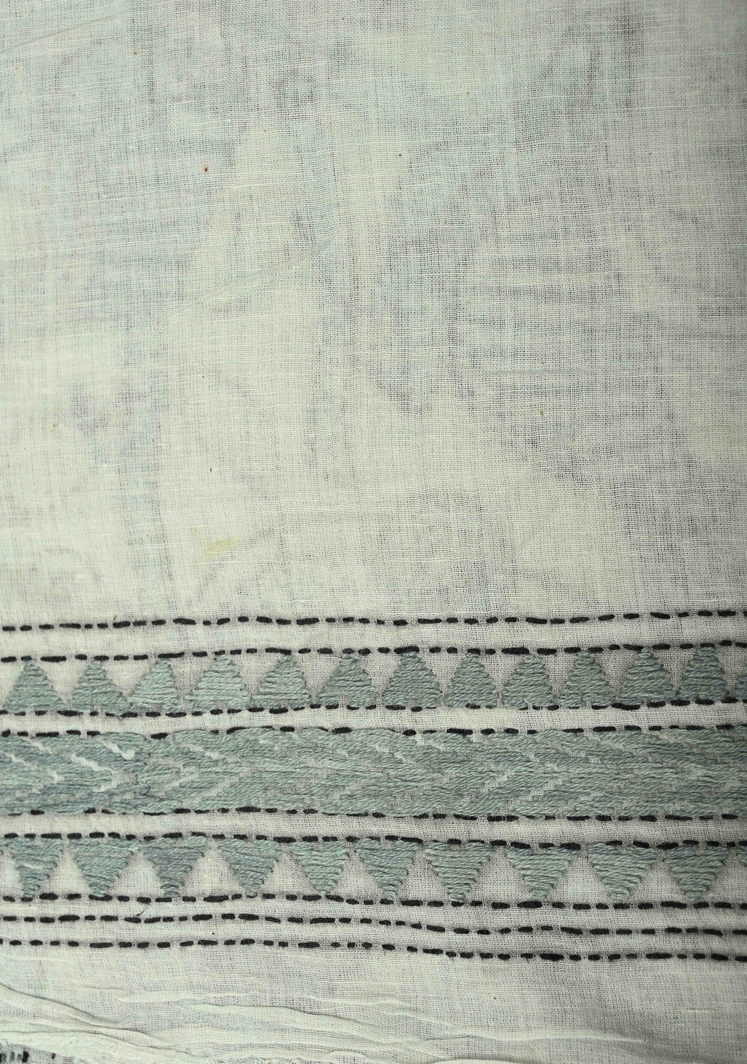 Light Gray Nakshi Kantha Embroidery on Cotton saree