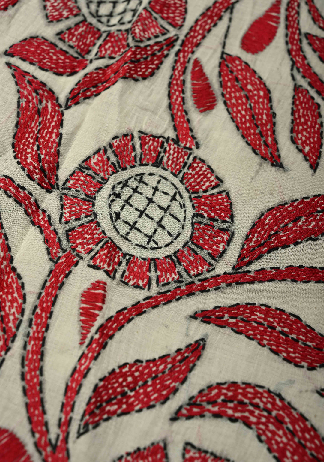 Off white  Nakshi Kantha Embroidery on Cotton saree