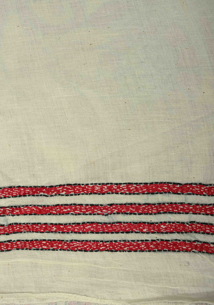 Off white  Nakshi Kantha Embroidery on Cotton saree