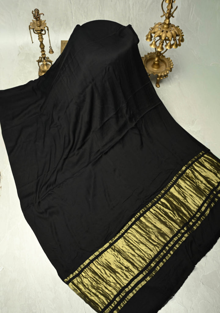 Black Modal Silk Saree with Lagda Patta zari Pallu