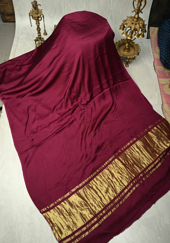 Deep Wine Modal Silk Saree with  Lagda Patta zari Pallu