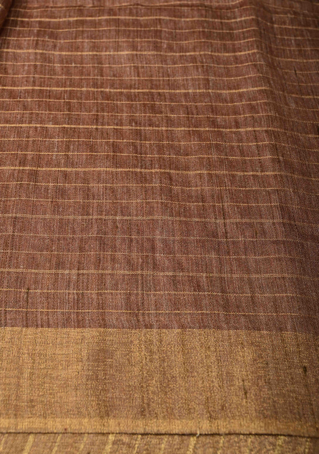 Dark Taupe Checks Tussar by Silk Saree with Minimal Zari Border