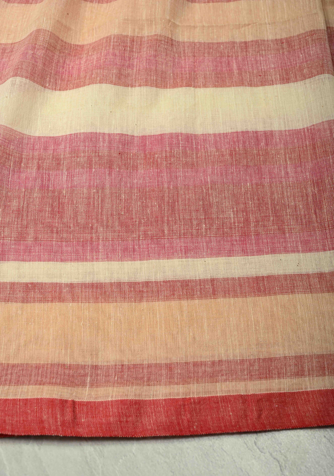 Beige-Pink Bengal Cotton Handloom saree with Long Tassels