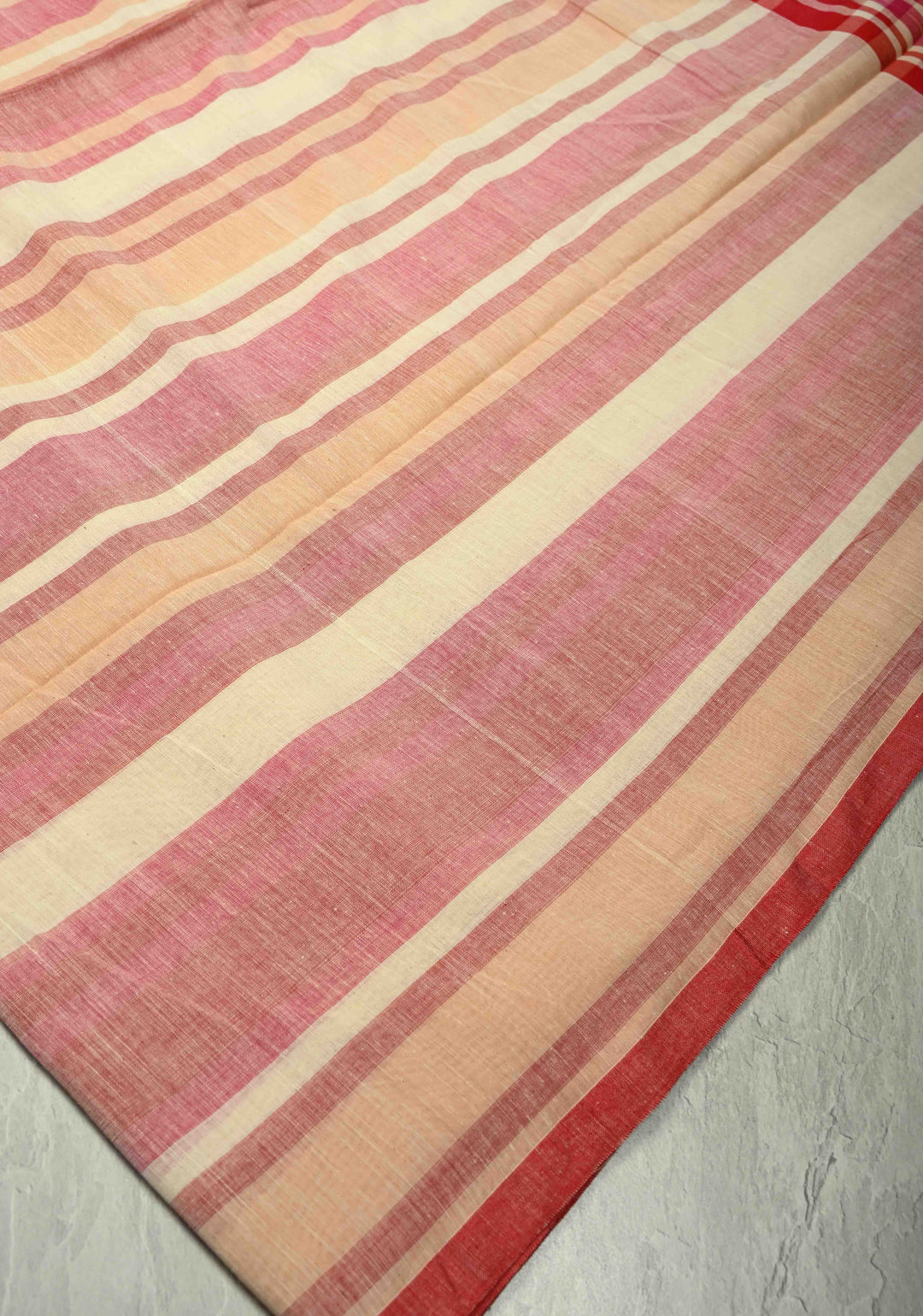 Beige-Pink Bengal Cotton Handloom saree with Long Tassels